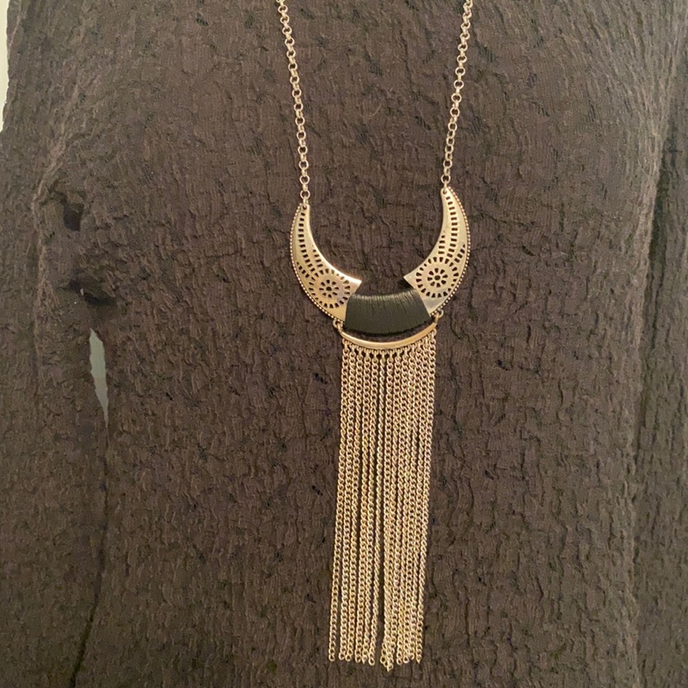 Silver and black statement necklace- great detail